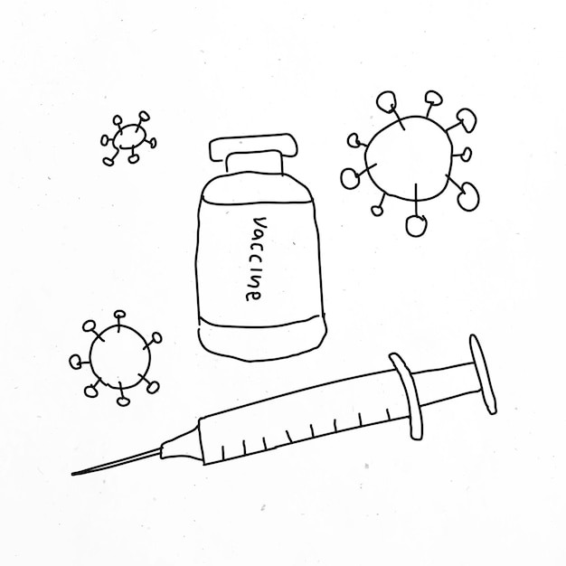 Free Vector vaccine injection vector doodle illustration vial with needle doodle for clinical trial