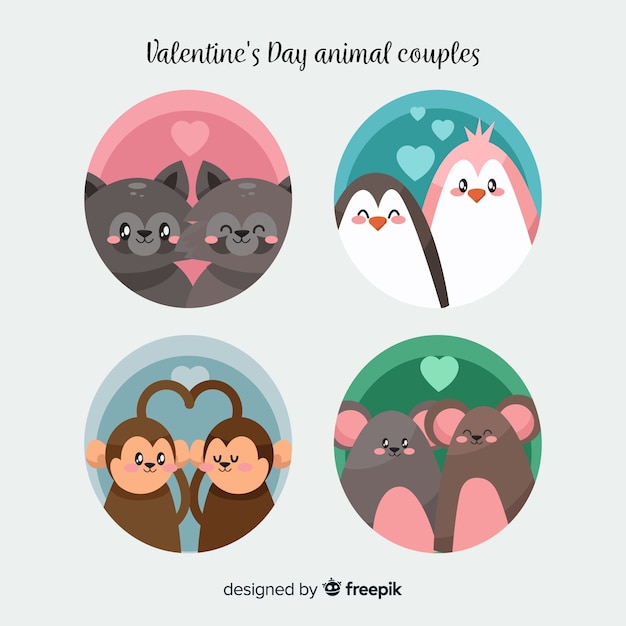 Free vector valentine animal couple collection in circle