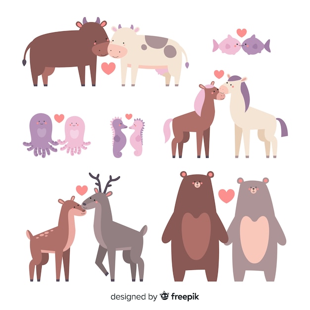 Free Vector valentine animal couple collection