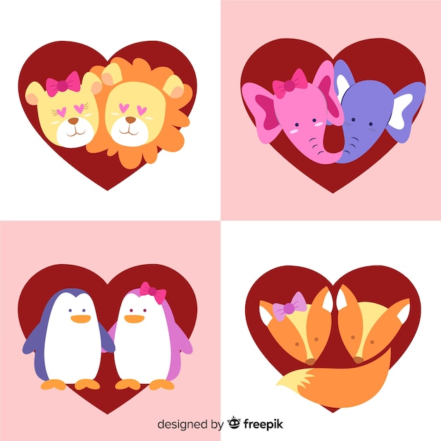 Free vector valentine animal couple faces  pack