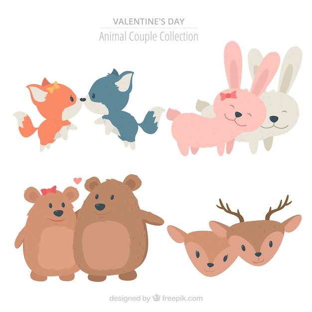 Valentine animal couple set