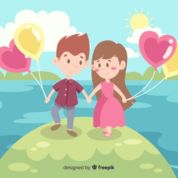 Valentine background couple with balloons