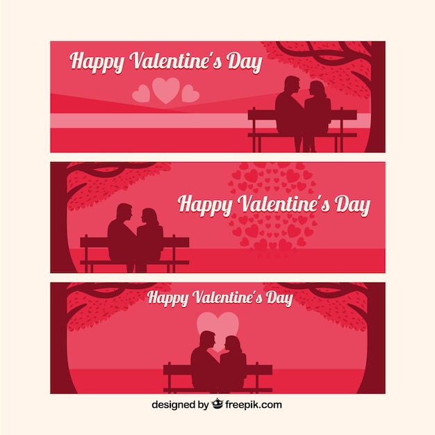 Free Vector valentine banners with couple on bench