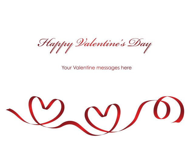 Valentine card template with a red ribbon and text space, vector illustration.