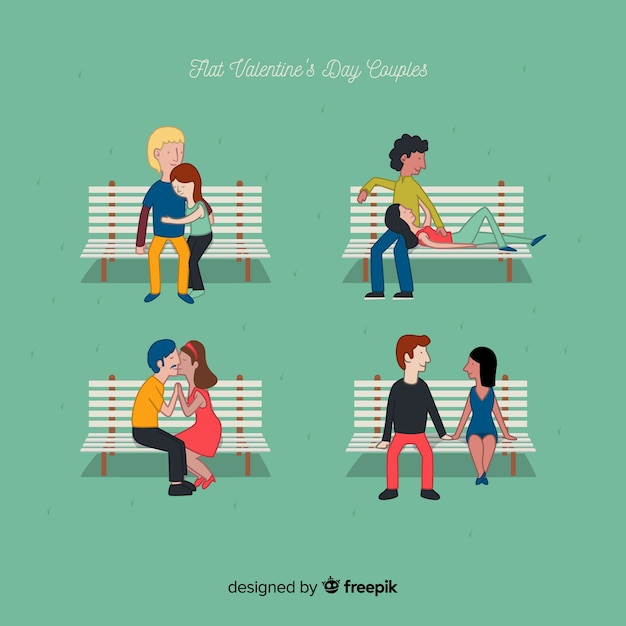 Free Vector valentine couple on a bench set