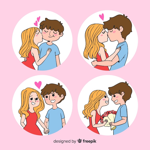 Free Vector valentine couple collection inside circle