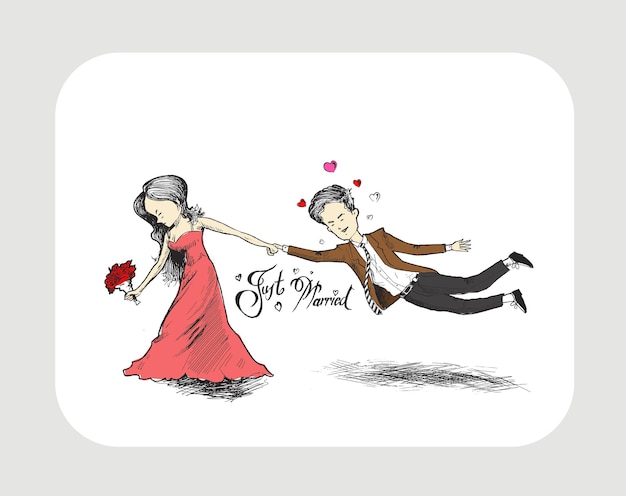 Free Vector valentine couple wedding day just married romantic relationship lover