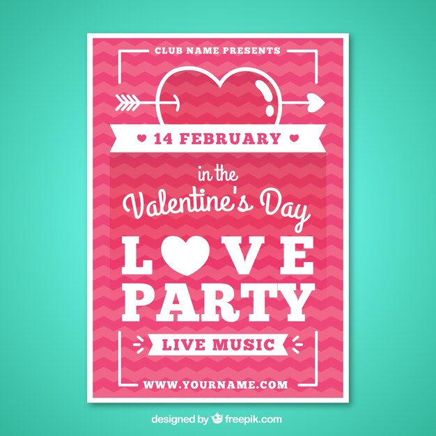 Valentine day party poster in a flat design