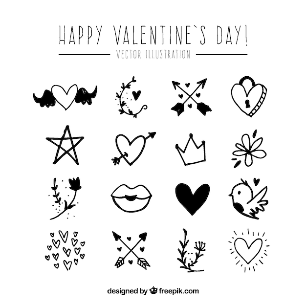 Valentine doodle elements pack