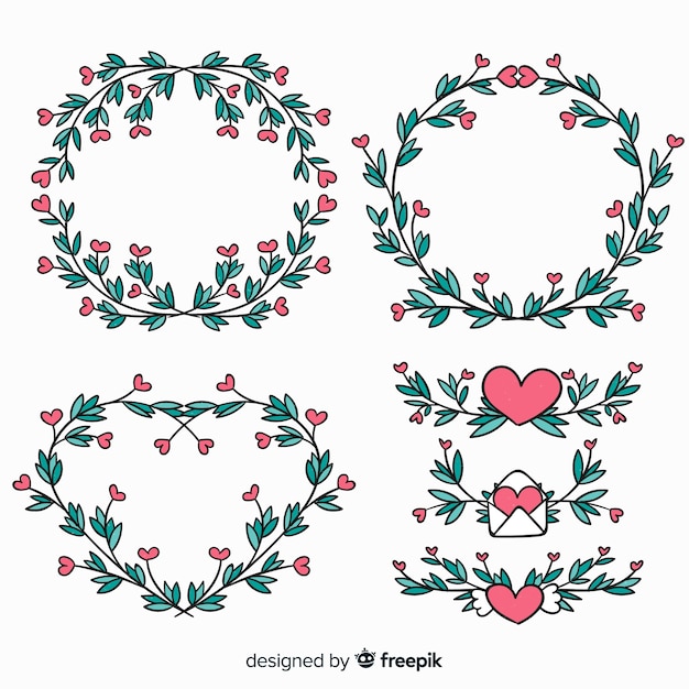 Valentine floral wreath and border collection