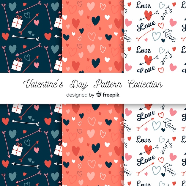 Valentine hearts, words and arrows pattern collection