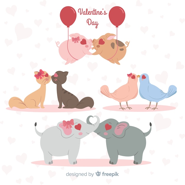 Free Vector valentine kissing animal couple collection