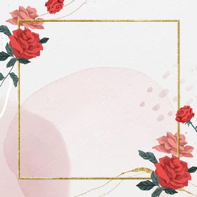 Valentine&rsquo;s red roses frame vector with watercolor background