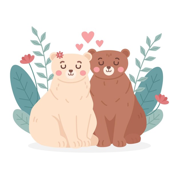 Valentine's day animal couple in flat design