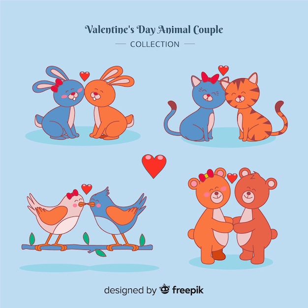 Free vector valentine's day animal couple pack