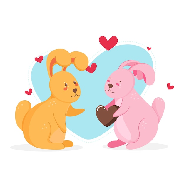 Valentine's day animal couple with bunnies