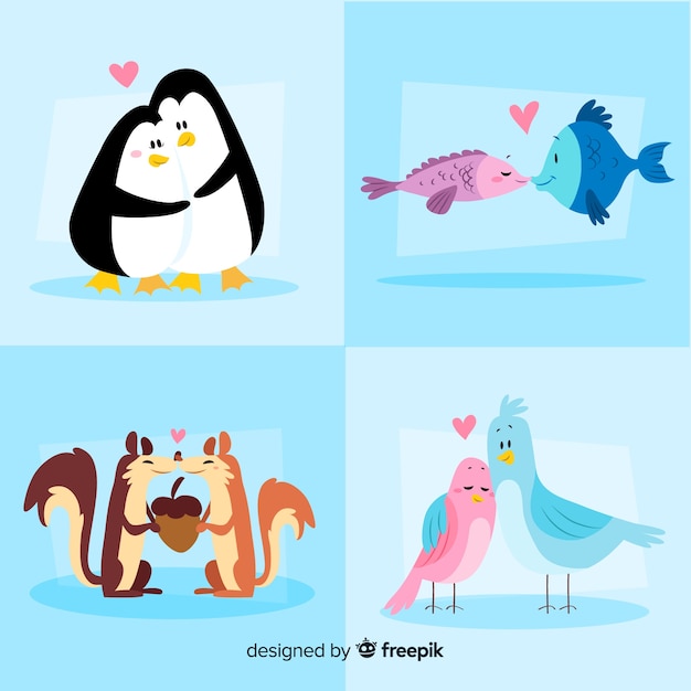 Free Vector valentine's day animals couple pack