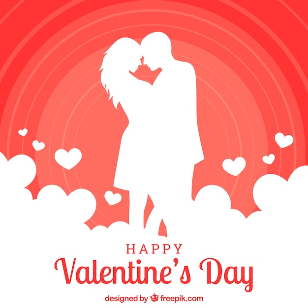 Free Vector valentine's day background with couple silhouette kissing