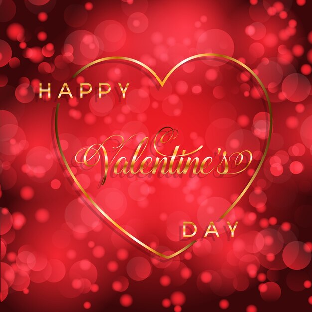 Valentine's Day background with gold heart and lettering 