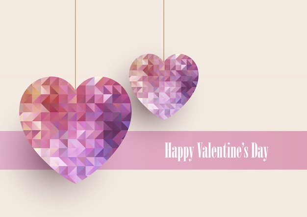 Free Vector valentine's day background with low poly hearts 