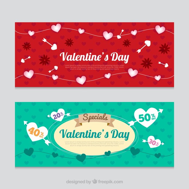 Valentine's day banners with heart garlands