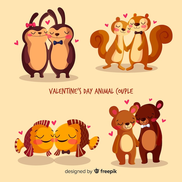 Valentine's day cute animal couple collection