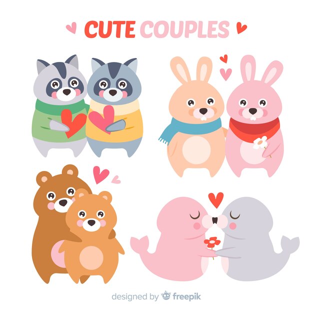 Valentine's day cute animal couple collection