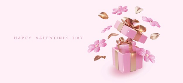 Valentine's day design template about 14 February Realistic rose flower and boxes Romantic background