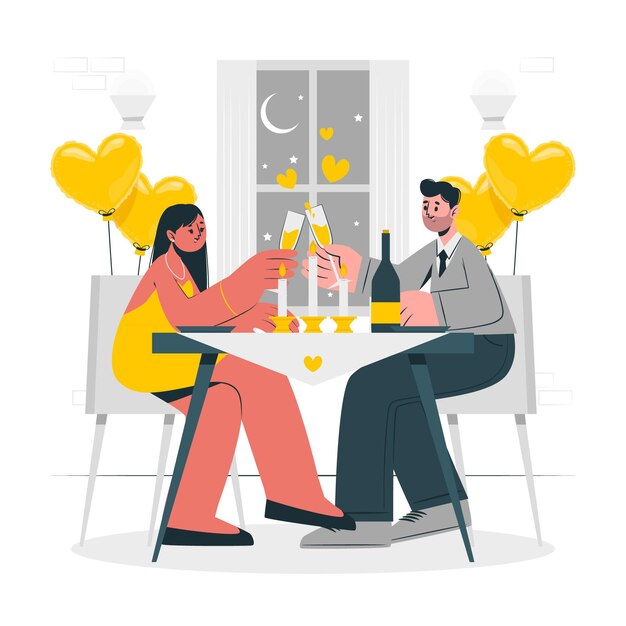 Valentine's day dinner concept illustration