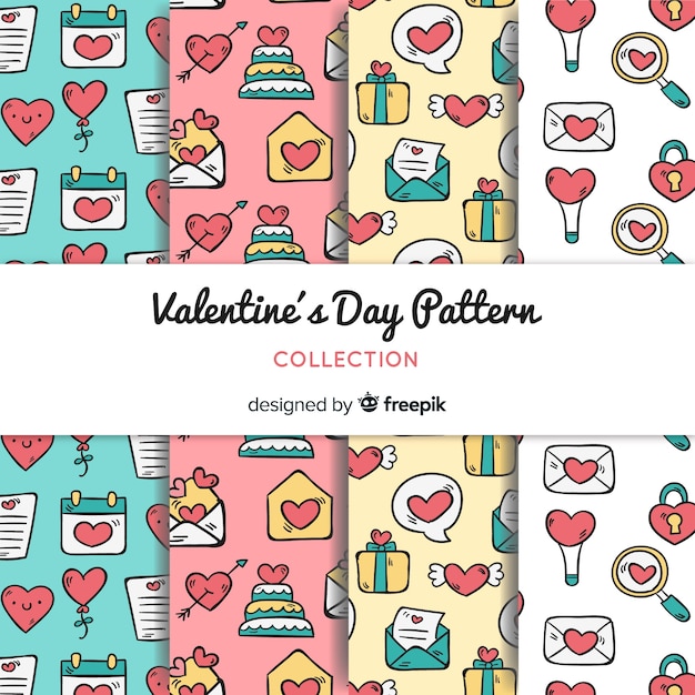 Valentine's day doodle pattern collection