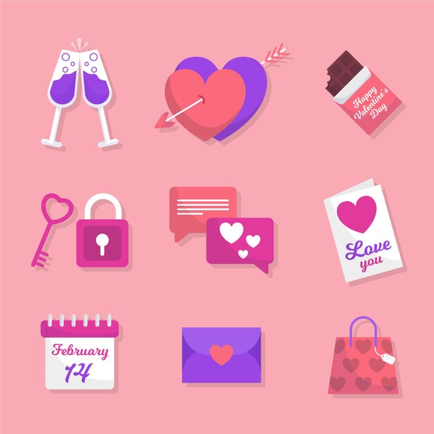 Valentine's day element collection flat design style