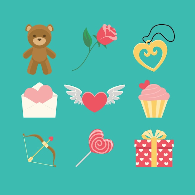 Valentine's day element collection in flat design