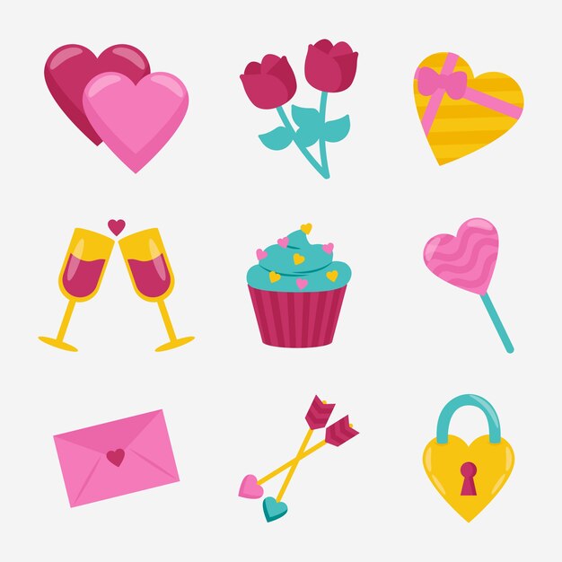 Valentine's day element collection in flat design