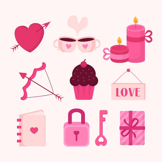 Valentine's day element collection in flat design