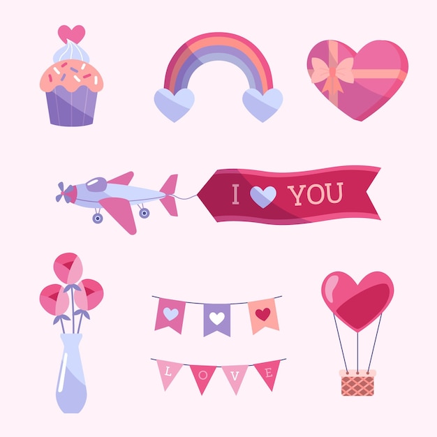 Valentine's day element set flat design