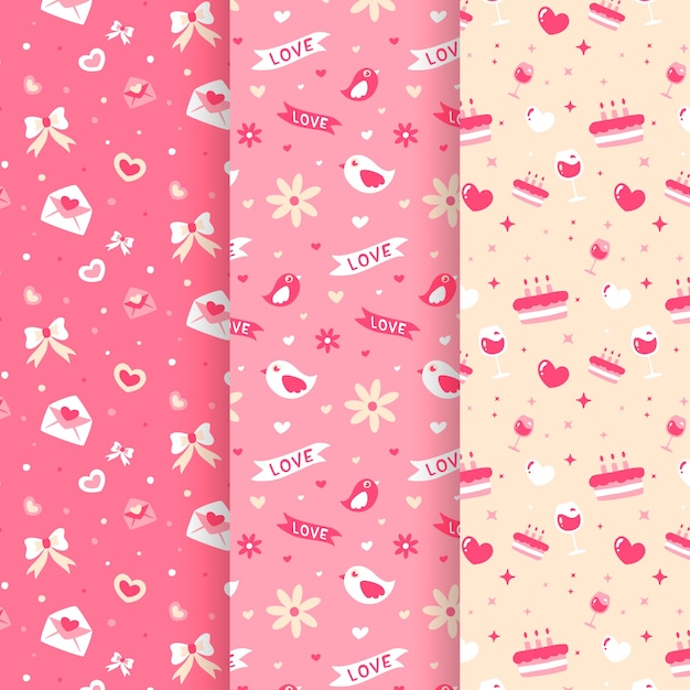 Valentine's day flat design pattern collection