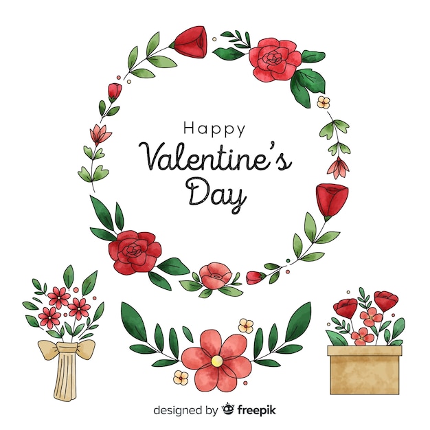 Valentine's day floral bouquet and wreath set