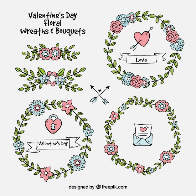 Free Vector valentine's day floral wreaths & bouquets