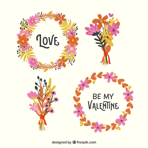 Free Vector valentine's day floral wreaths & bouquets