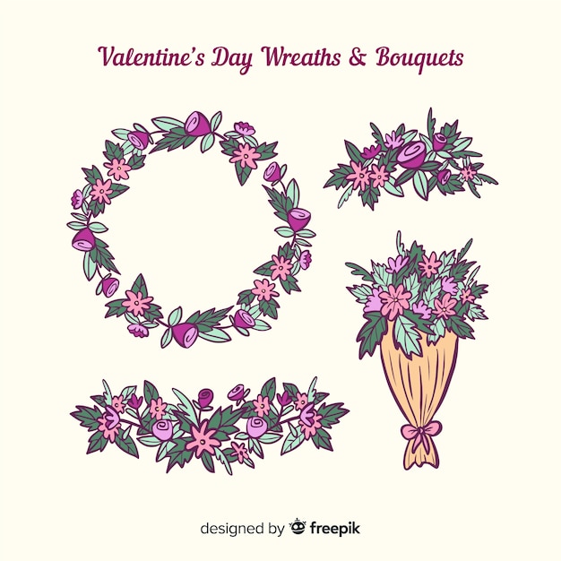 Free vector valentine's day floral wreaths and bouquets