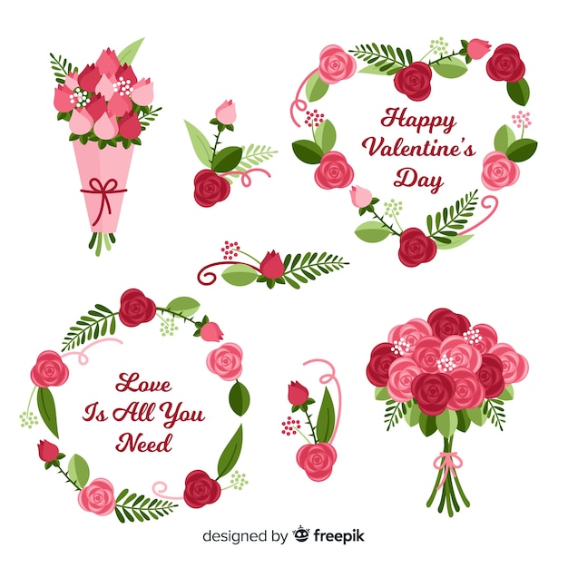 Free vector valentine's day floral wreaths and bouquets