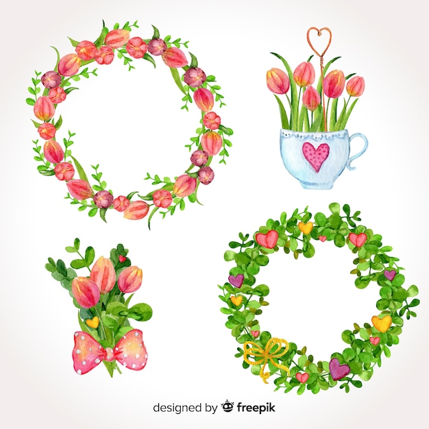 Free Vector valentine's day floral wreaths and bouquets