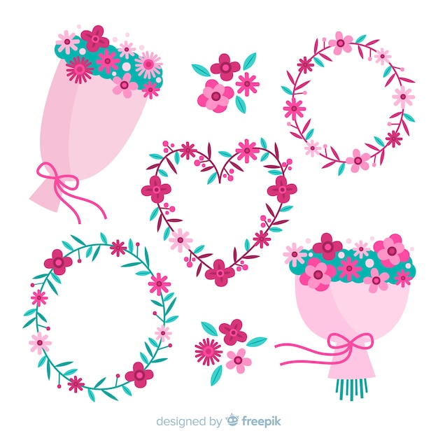 Free Vector valentine's day floral wreaths & bouquets