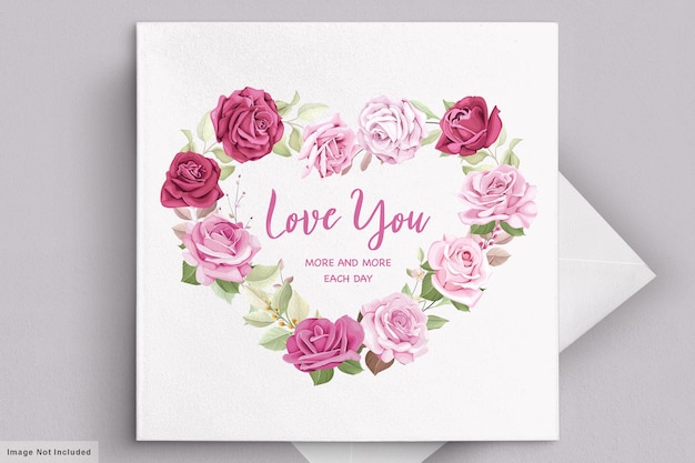 Free Vector valentine's day greeting card with beautiful floral and leaves