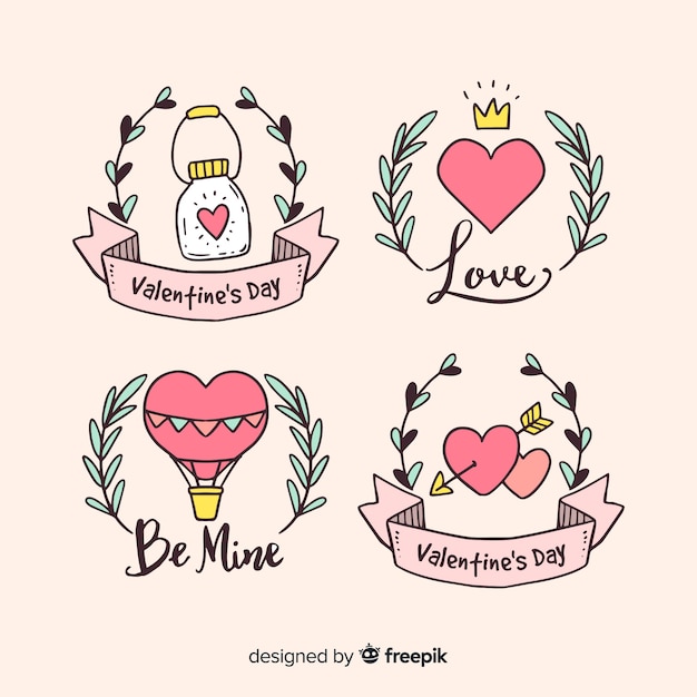 Valentine's day hand drawn badges collection