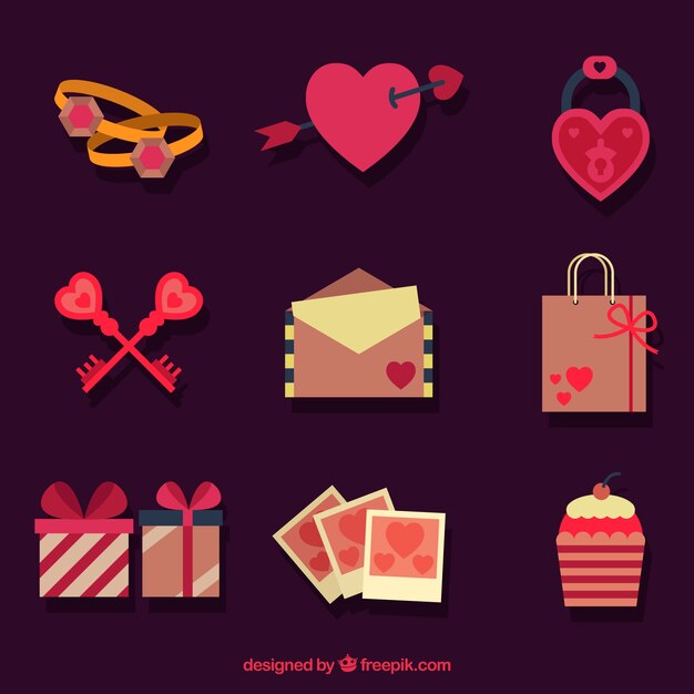 Valentine's day items in flat design