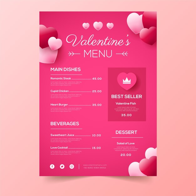 Valentine's day menu in flat design