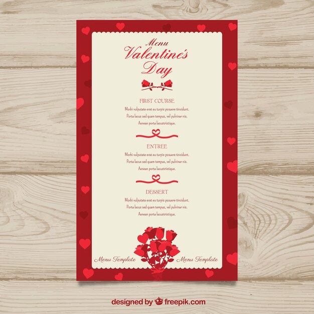 Valentine's day menu template