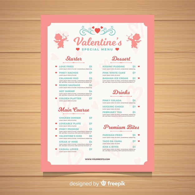 Valentine's day menu template