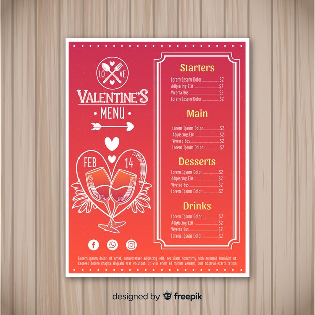 Valentine's day menu template